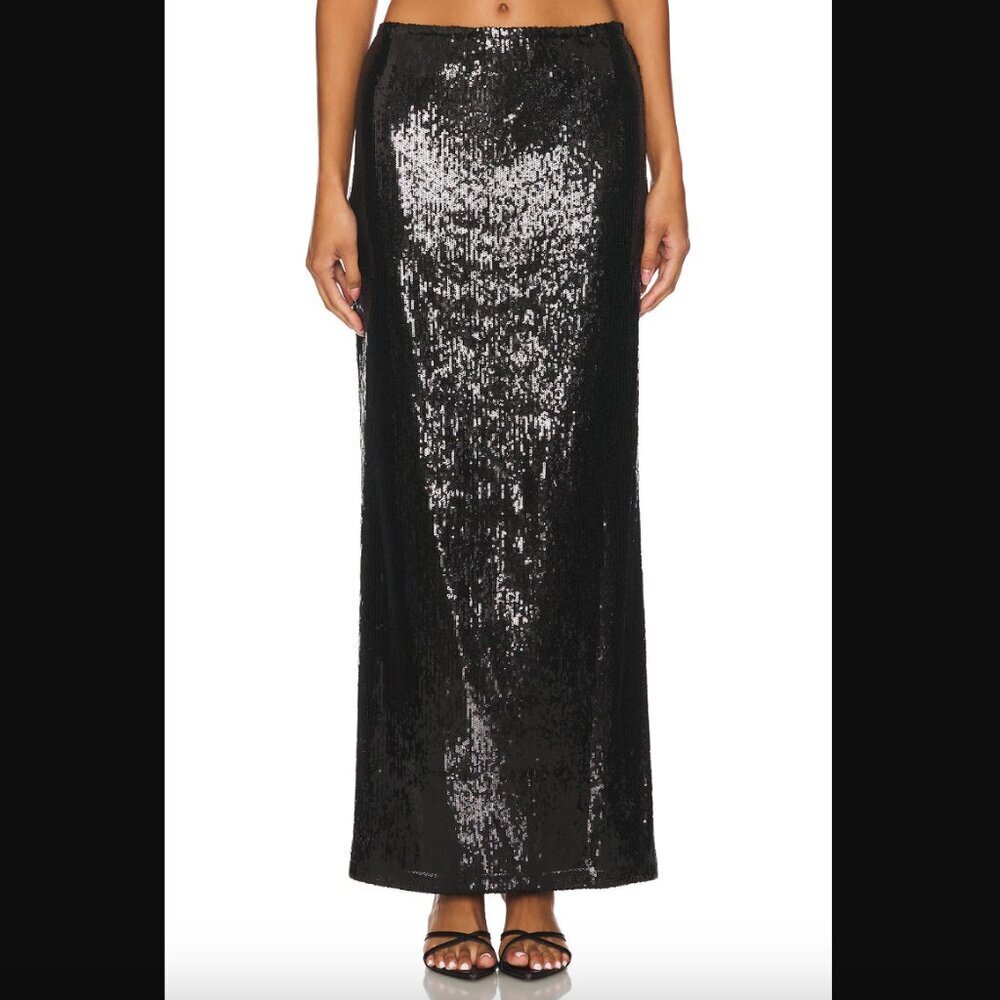 LNA Clothing Elettra Black Sequin Column Maxi Skirt M